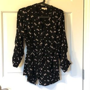 Black Drawstring Top with Unicorns and Hearts